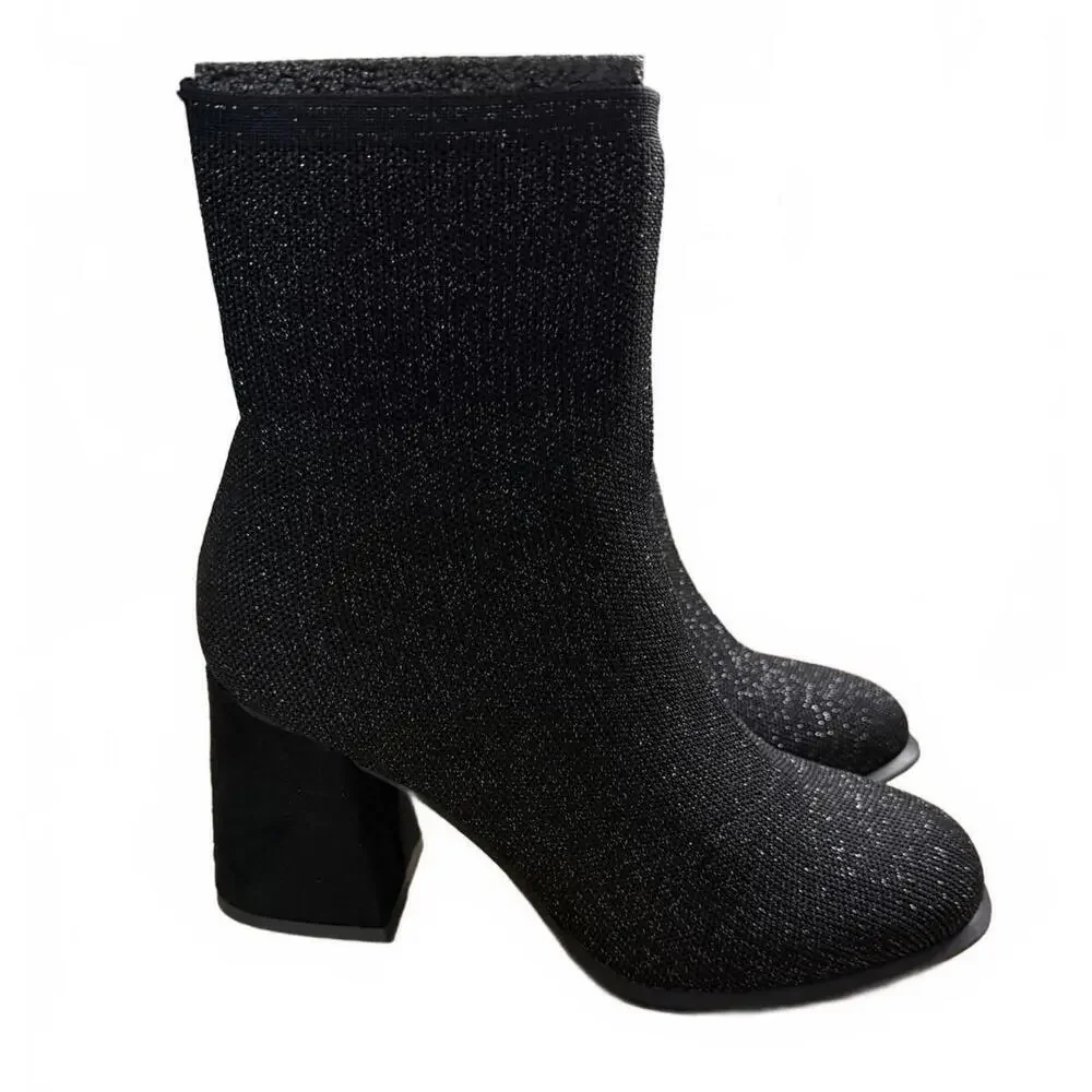 Mia Piana Ankle Boots 10421430 Size 7 NWT Black Pull On Block Heel Dressy Office